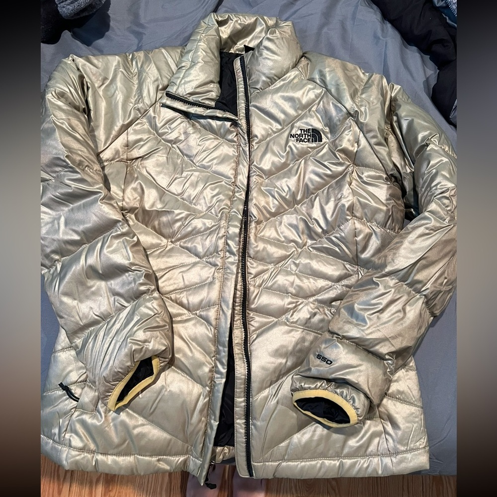 Gold The North Face puffer jacket